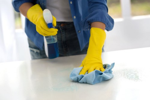 Janitorial team maintaining a clean business lobby